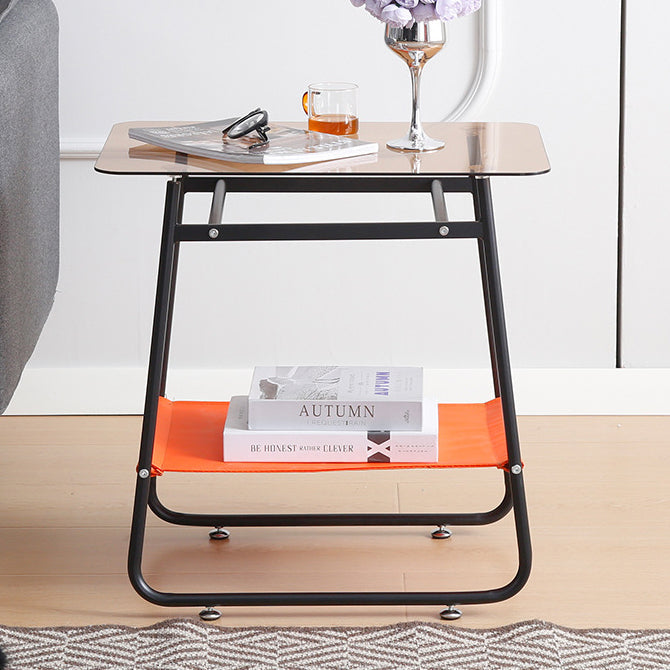 MFurn Contemporary Scandinavian Transparent Glass Iron Side Table  2Tier For Living Room