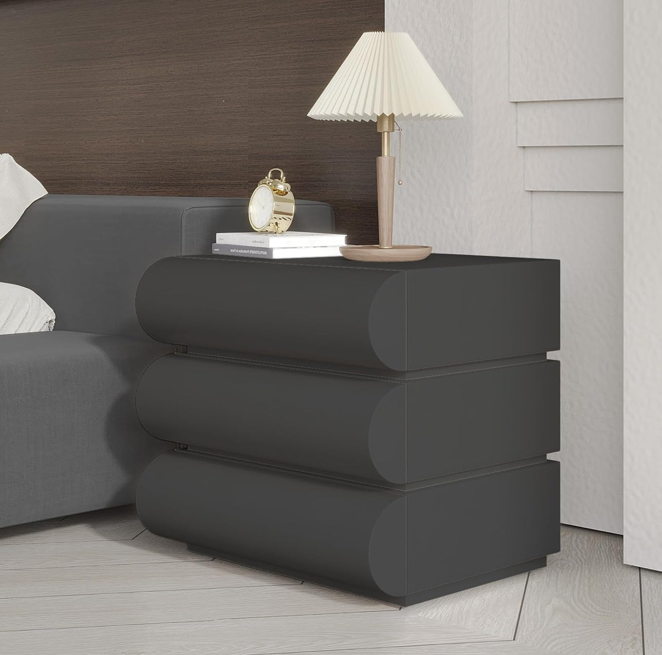 MFurn French Style Bedside Table with Three Drawers, Lightweight Luxury High End