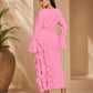 Ladies Elegant Long-Sleeved Ribbed Maxi Dress-Various Colours