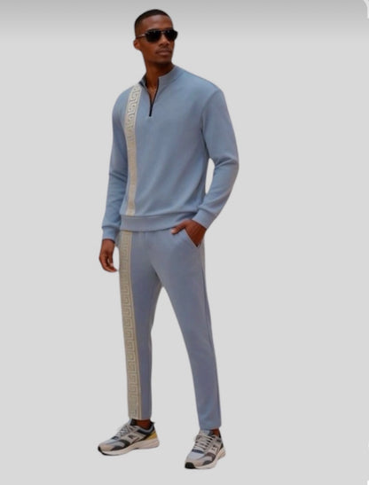 Men's Fashion Casual Zipper Up Collar Long Sleeved 2pc Set-Various Colours