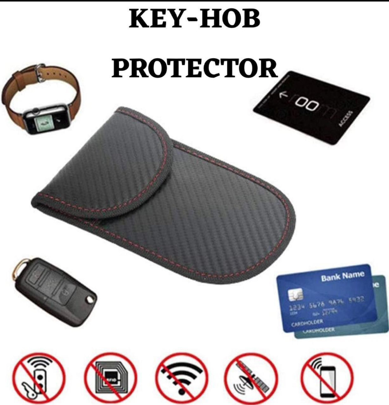 Anti Theft RFID Carbon Fibre Waterproof Key Fob Protector Pouch