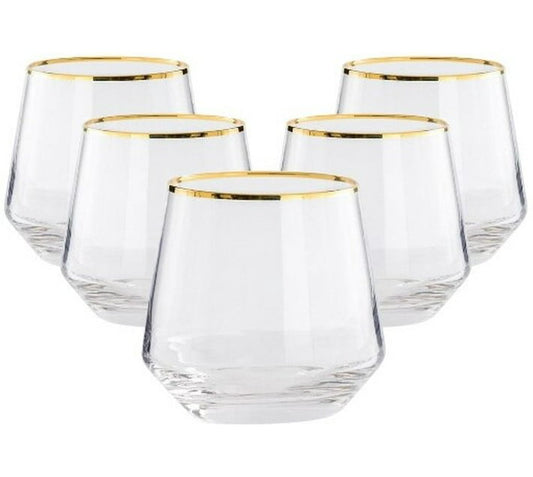 Elegant Gold Rim Gobelet Crystal Whiskey, Liqueur Glasses Set Of 6pc