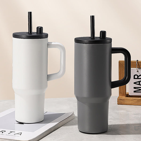 MHOME 710ml Stainless Steel Tumbler with Handle & Straw Lid