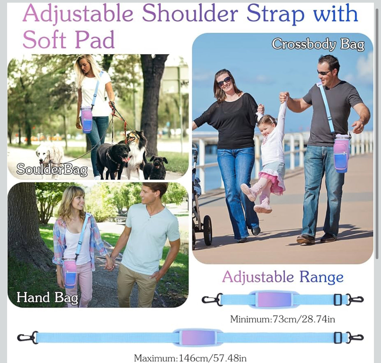 MHome Water Bottle Sleeve Fit All Tumbler with Handle, Water Bottle Holder Bag with Adjustable Shoulder Strap for Hiking Travelling Camping