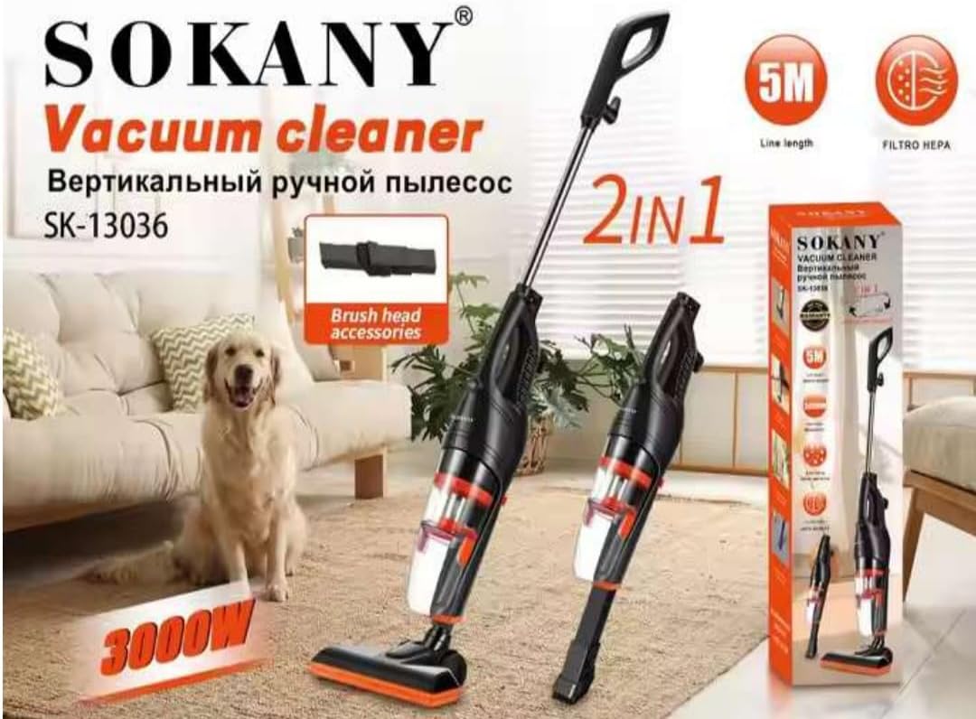 SOKANY Vacuum Cleaner 2 in 1 Bagless , 3000 Watt, sk-13036 - Black / Orange