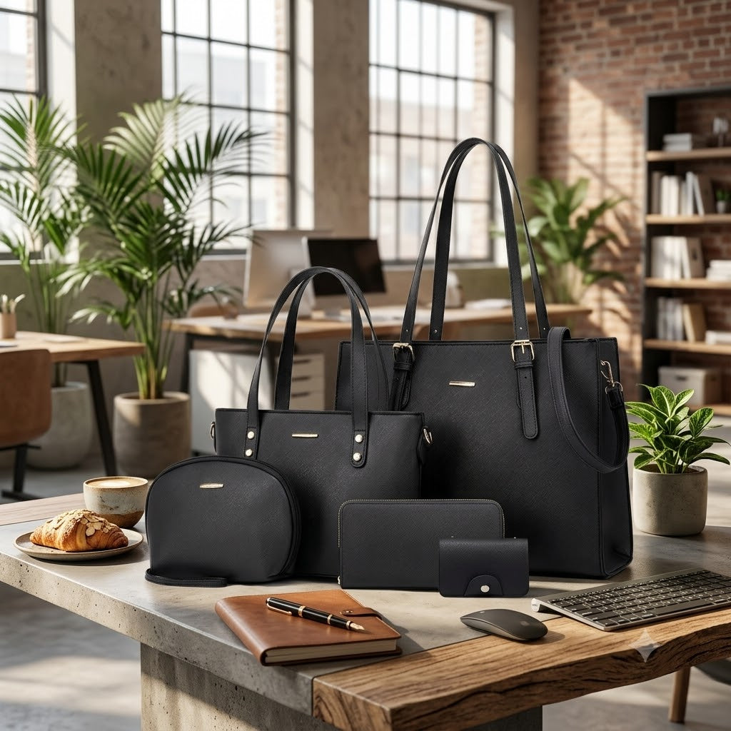 Women’s 4-Piece Business Handbag Set – Stylish Tote & Accessories
