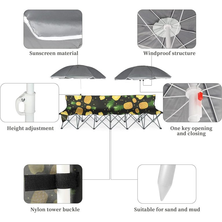 MFurn Portable 6-Seat Folding Sports Sideline Bench Camping Fishing Chair With Carry Bag