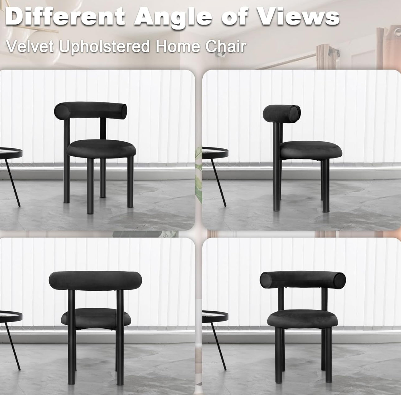 MHome Velvet Dining Chair, Modern Sherpa Kitchen Chairs with Metal Legs, Curved Backrest Chairs For Living Room- Available in Black or White