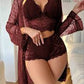 Womens Sexy Lingerie Robe Set - 3 Piece Women's Lingerie Lace Floral Robe with Bra and Panty Set Babydoll Sheer Nightgown-Various Colours
