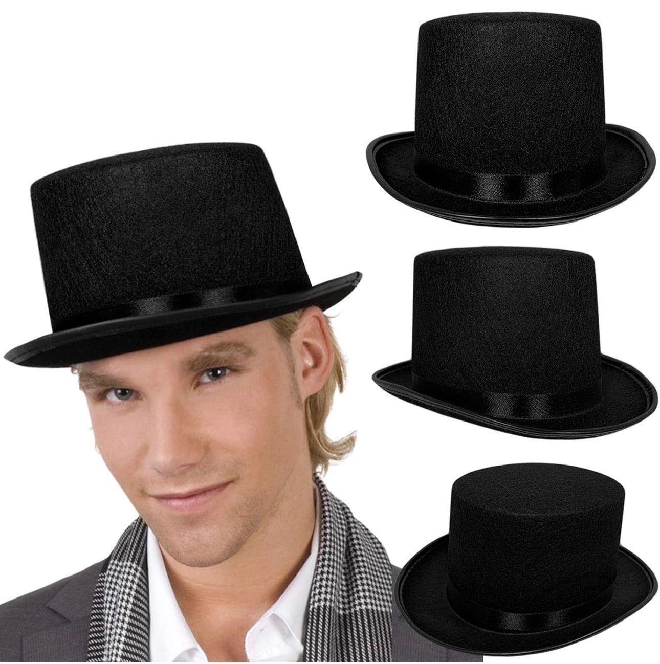 Top Hat Black Felt | One Size Magician Hat Costume |Dress Up Party- Available in Black & Green