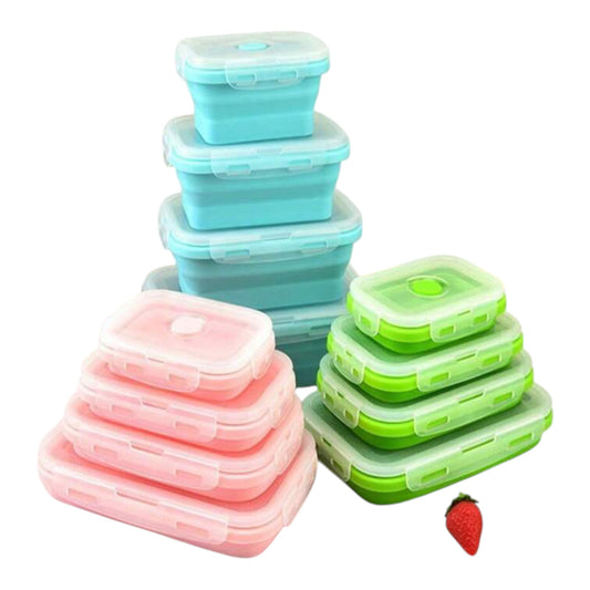 MHome 4pc Foldable Lunch Box, Silicone,With Sealed Lid And Ventilation Valve, Leak-Proof And Easy To Clean