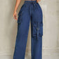 Women’s SEXY Casual Fit Casual Denim Wide Leg Pants With Pocket Design