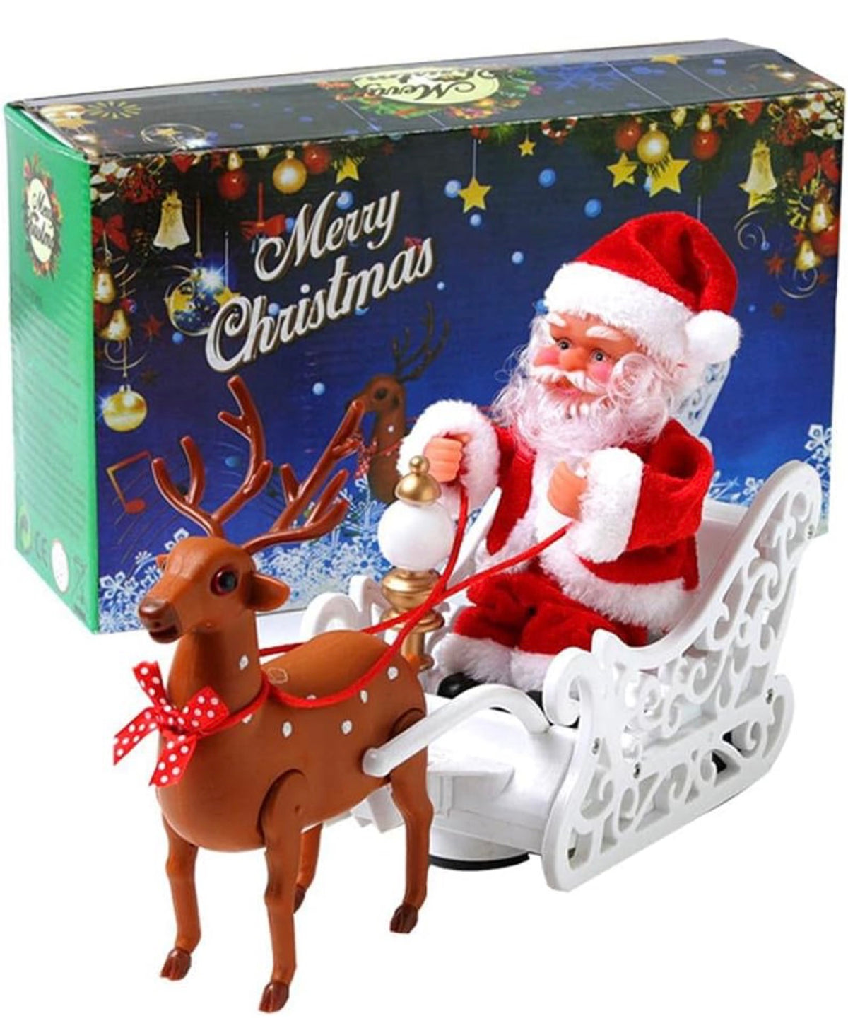 Christmas Electric Santa Claus in Sleigh Toys Christmas Decorations with Music Xmas Santa Figurine Ornaments