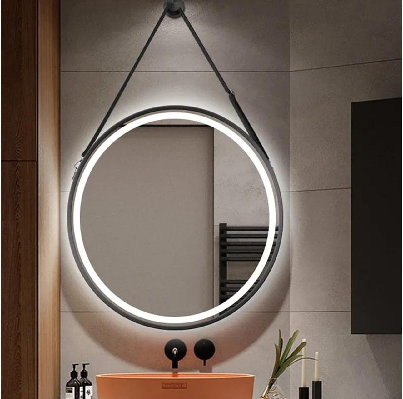 Modern Round Illuminated LED Mirror Touch Sensor With Strap 60cm - Various Options