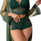 Womens Sexy Lingerie Robe Set - 3 Piece Women's Lingerie Lace Floral Robe with Bra and Panty Set Babydoll Sheer Nightgown-Various Colours