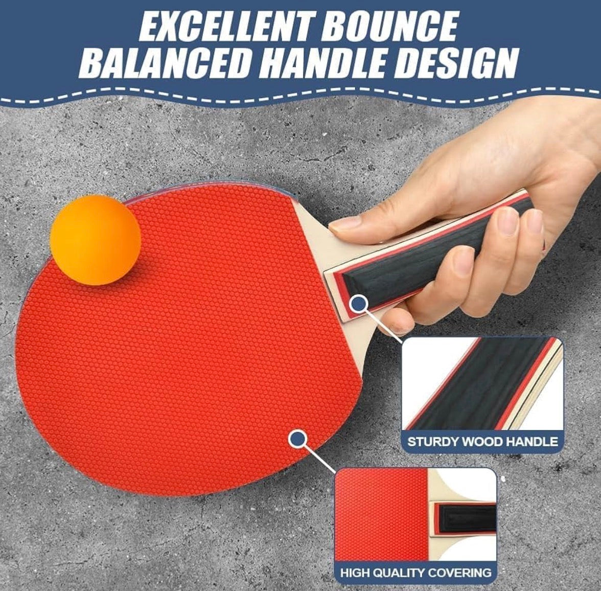 MSPORTZ Table Tennis Bats, Wooden Table Tennis Set | Portable Table Tennis Set, 2 Table Tennis Bats, 3 Ping Pong Balls & Carry Bag, for Outdoor/Indoor Daily Practice & Competitions