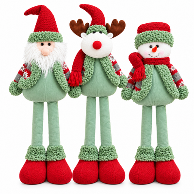 3-Piece Telescopic Christmas Doll Set, Red Extendable Long-Legged Dolls