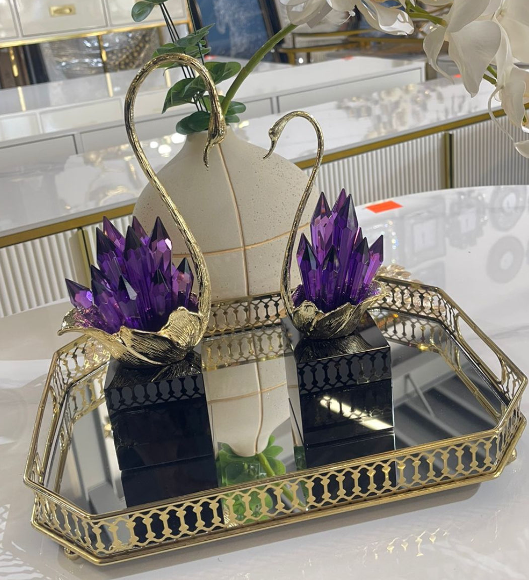 MHome
Figurine, Swan,Crystal, Creative Swan Ornament,With Pedestal, Crystal Cluster. 3pc Set