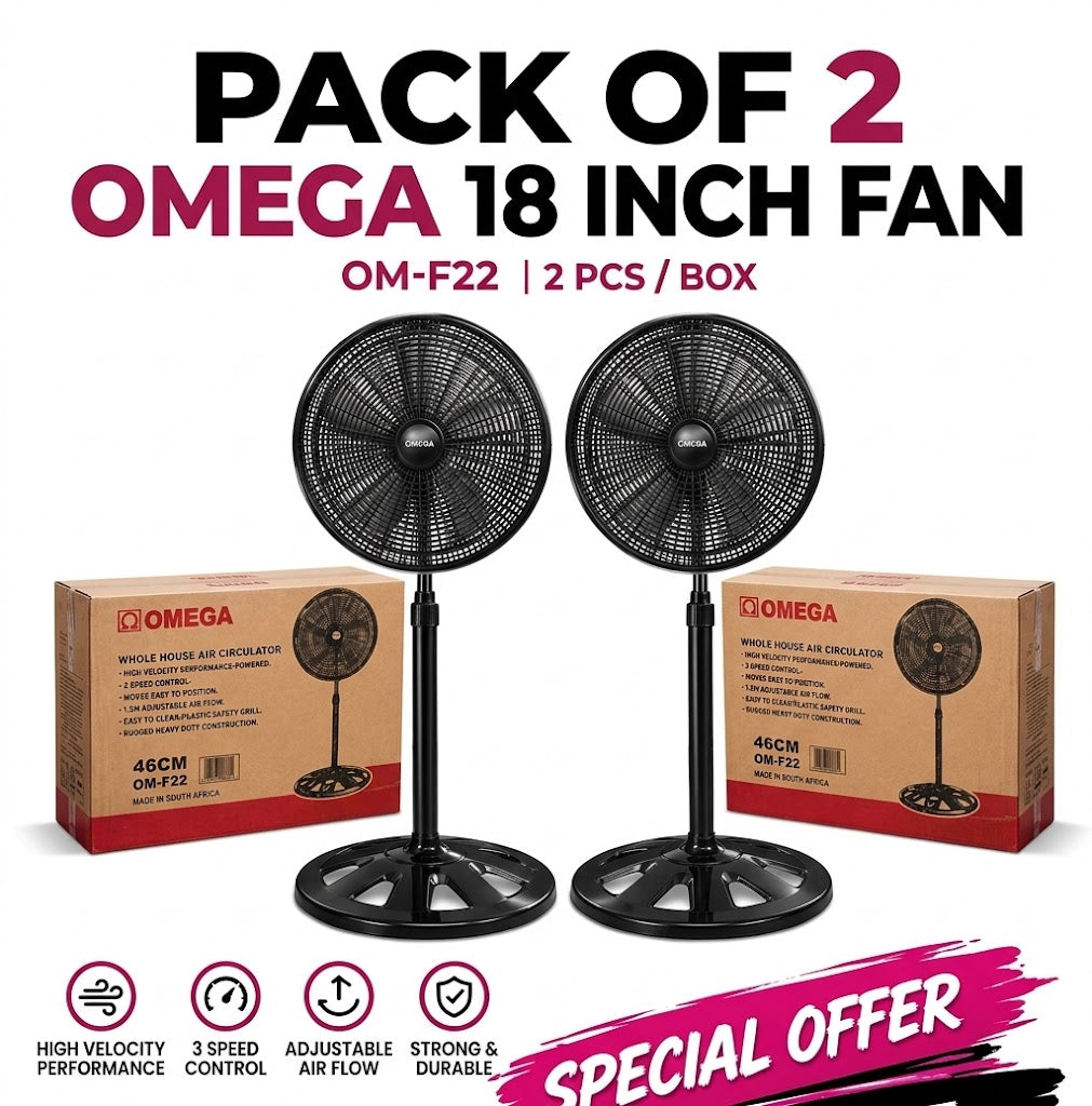 Omega 18-Inch Pedestal Fan Set – 2 Pieces (OM-F22)