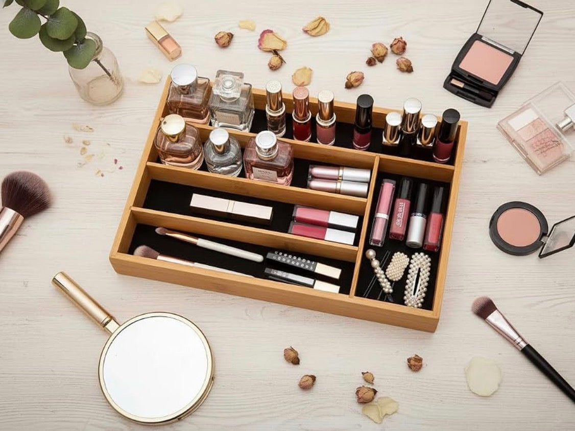 MHome Bamboo Cutlery-Multipurpose Tray - Kitchen Drawer Organiser with 5 Compartments - Durable, Durable, Eco-Friendly