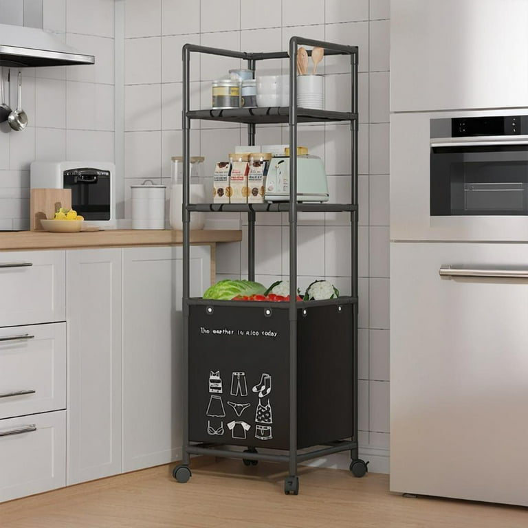 MHome 3-Tier Laundry Hamper Rack - Stainless Steel Storage with Dirty Clothes Basket, Suitable for Bathroom Toiletries, Compact Organizer for Bathroom or Laundry Room