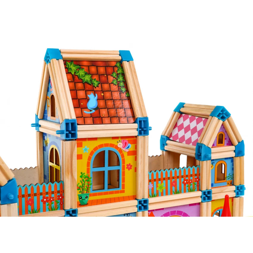 Kids DIY Children's Multi-functional Building Blocks Interactive Educational Wooden Doll House 268pc