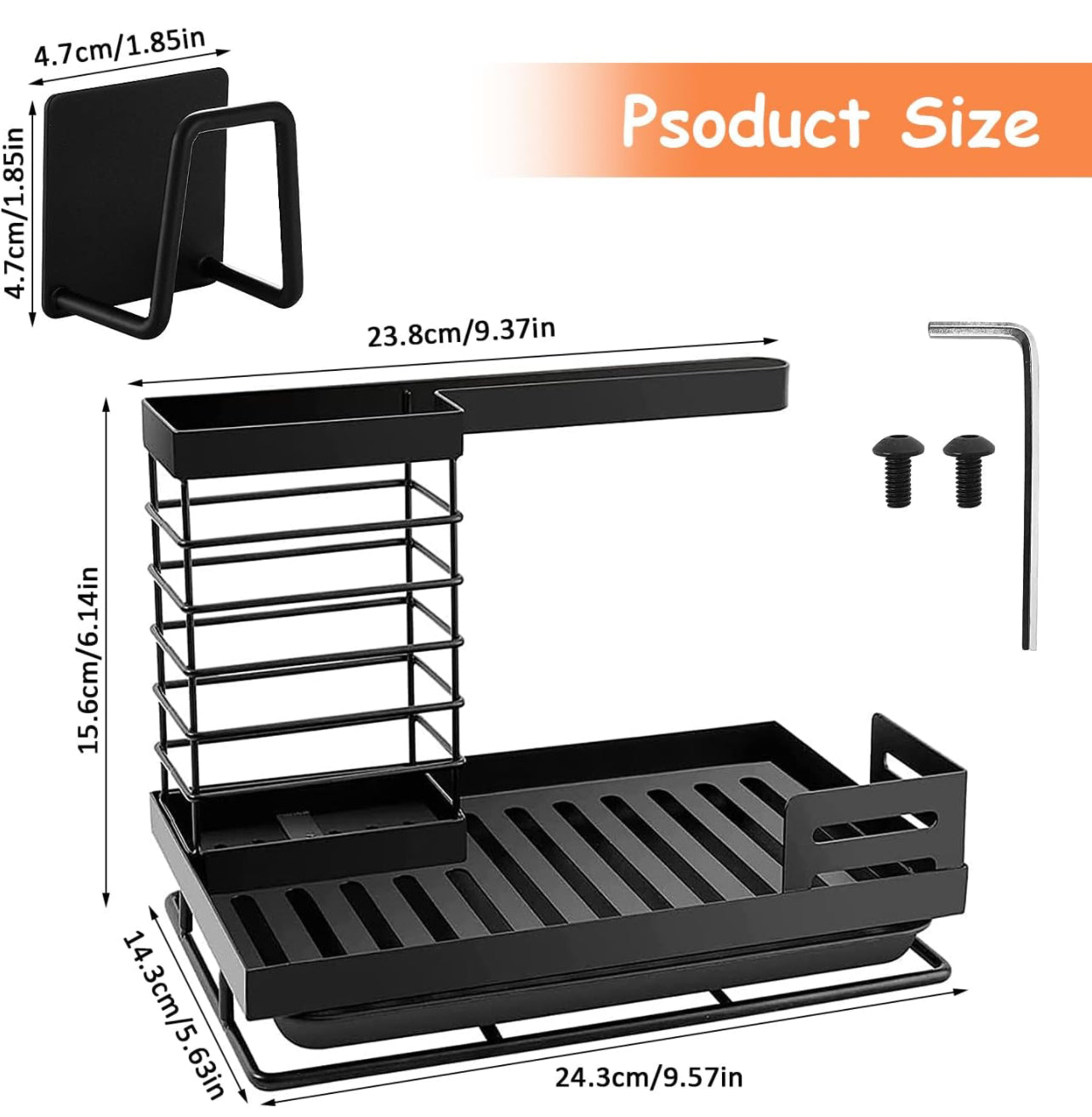 Kitchen Sink Organiser, Black, Sponge Holder, Kitchen Organiser, Sink Dish Cloth Holder Organiser, Sink Organiser, Sponge Holder for Kitchen Sink Storage & Organisation (Black)