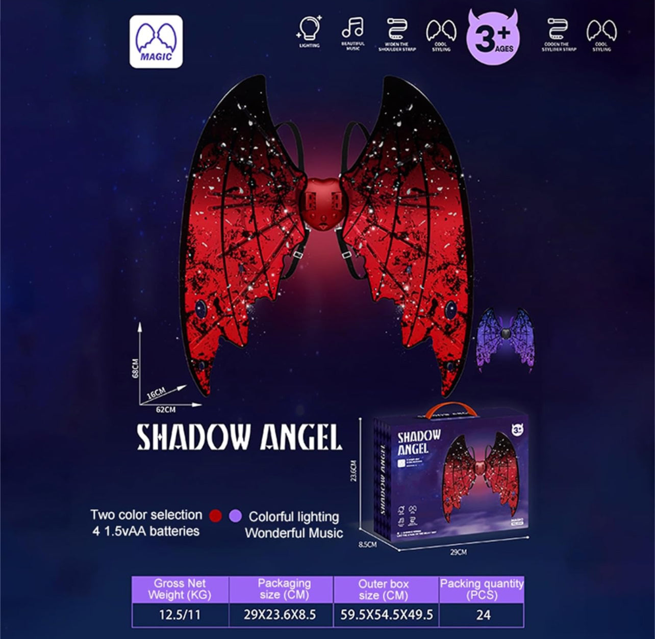 Fairy Wings with LED Lights for Kids Girls,Demon Wing Angel Wing Halloween Costume Birthday Party Favors
