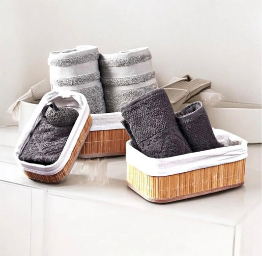 MHome  3-Piece Bamboo Basket - Bathroom and Kitchen Organizer, Wicker Organizer Set