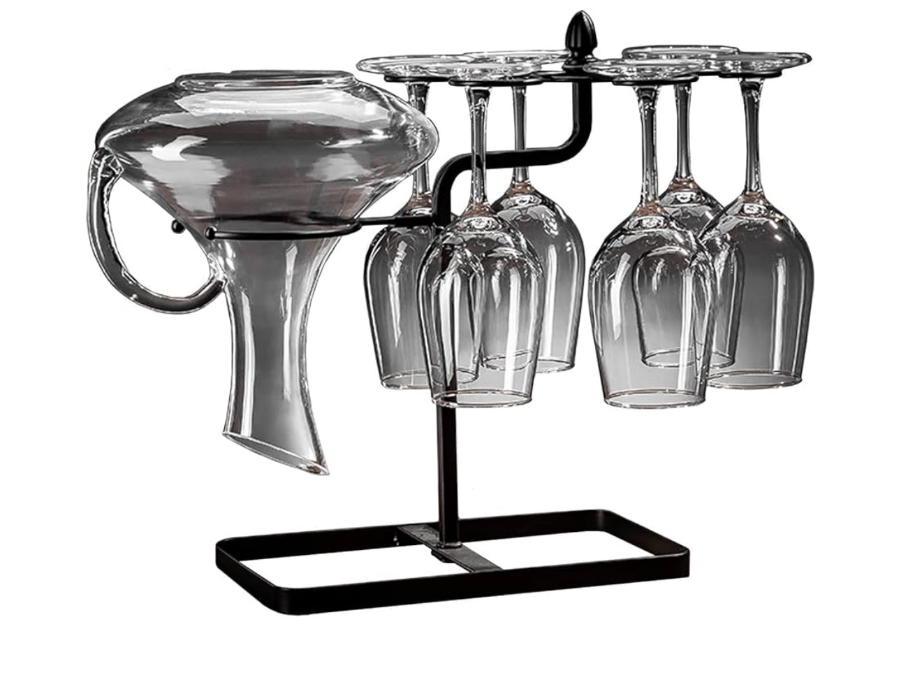 MHome Wine Glass Hanging Rack with 6 Hooks, Metal Iron Free Standing Wine & Wine Decanter Holder Black Only.