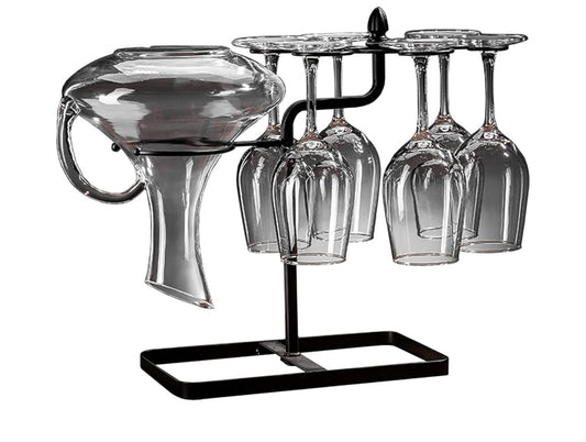 MHome Wine Glass Hanging Rack with 6 Hooks, Metal Iron Free Standing Wine & Wine Decanter Holder Black Only.