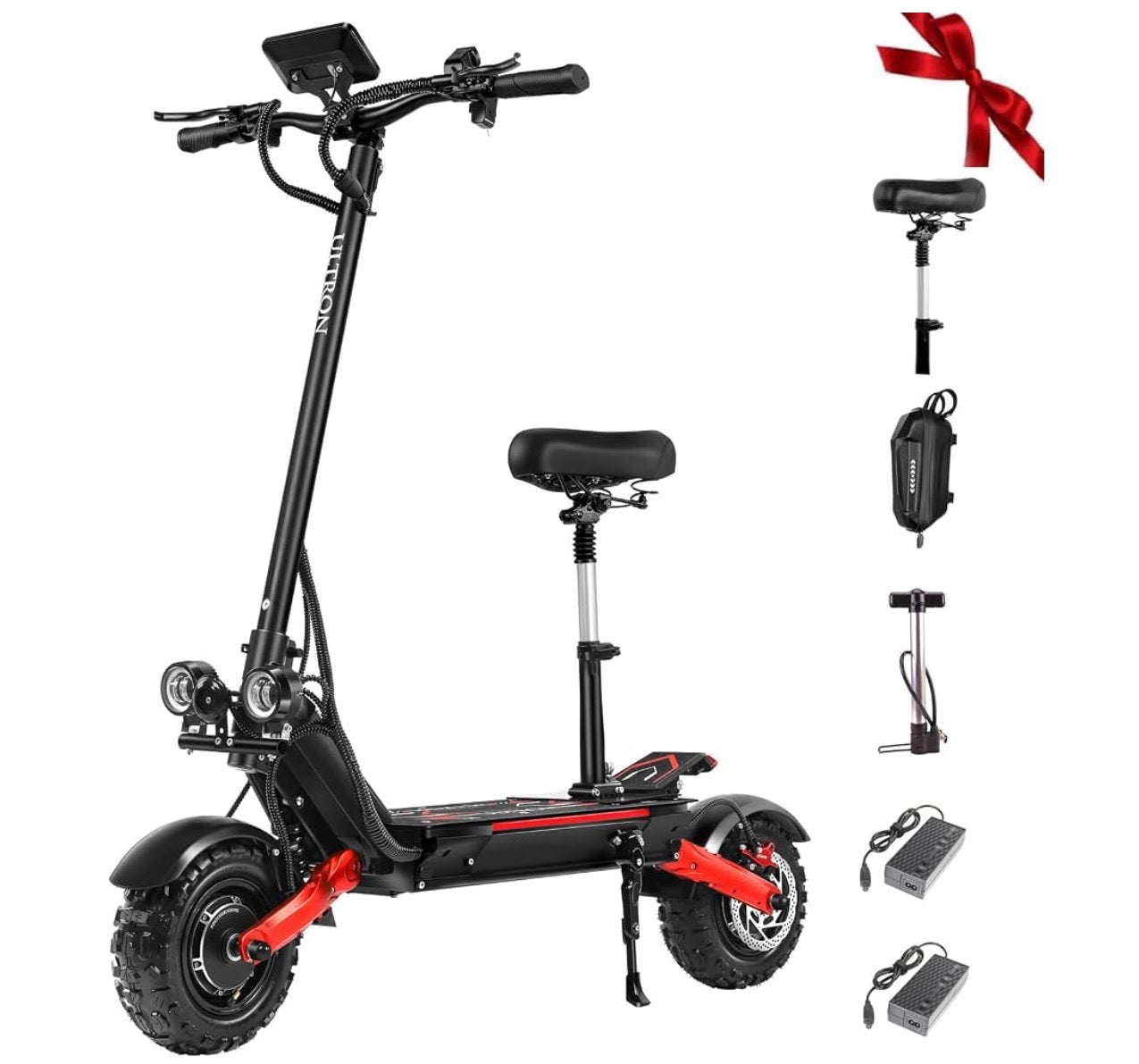 Pro-Sportz Electric Scooter for Adults, E-Scooter Up to 52MPH 6000W 60V Dual Motor 1440WH Battery, 50Miles Long Range 11" Tubeless Off-Road All Terrain Scooter Tires, Foldable Kick Electric Scooter with Seat