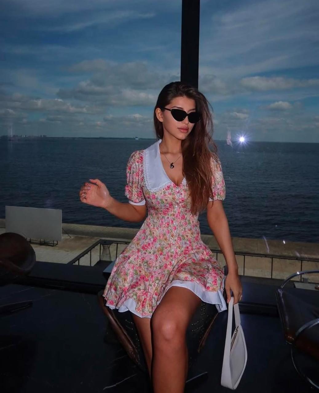 Ladies Floral Print Ruffle Mini Dress
