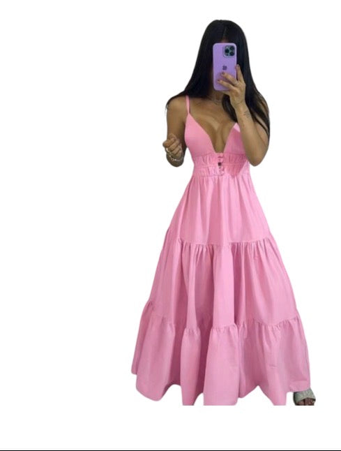 Ladies Summer Sleeveless V-Neck Dress-Various Colours