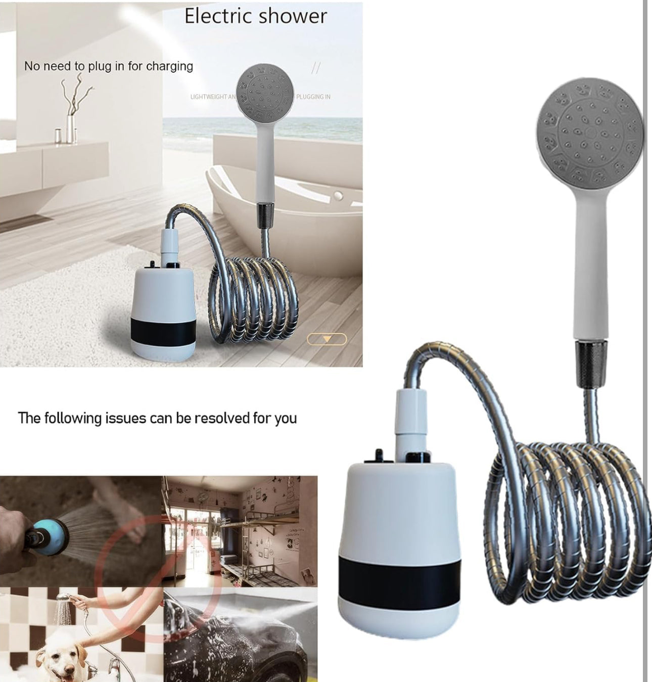 Ximeite Portable Outdoor Shower, USB Type With Rechargeable Option