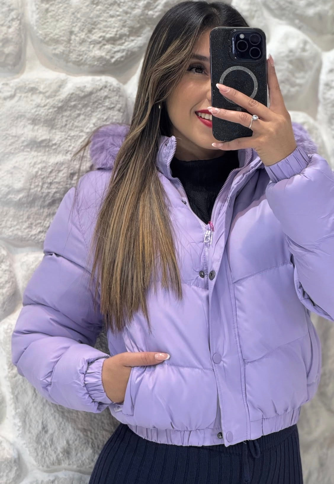 Ladies Hooded Cropped Puffer Jacket-Various Colours