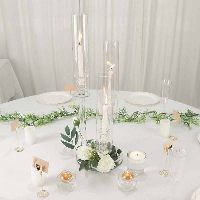 MHome 3-Arm Crystal Glass Candelabra Round Taper Design Clear - Sleek Candle Holder for Pillar Candles & Wedding Centerpieces