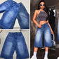 Ladies Long Wide Leg Denim Shorts