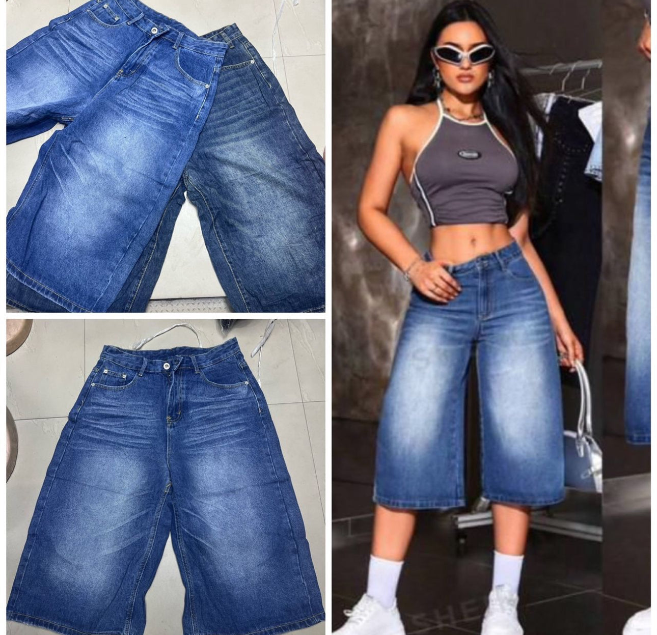 Ladies Long Wide Leg Denim Shorts
