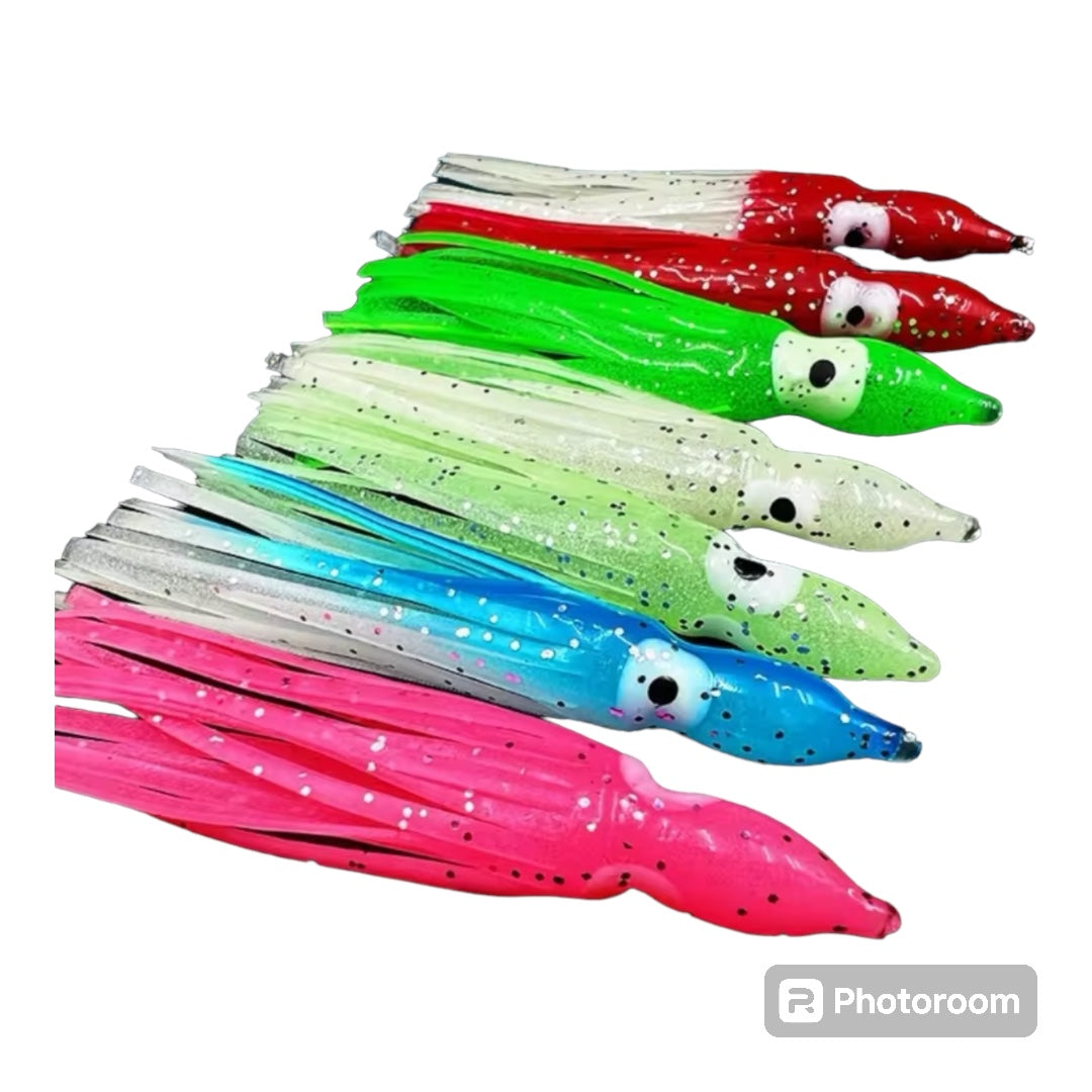 Luminous Squid Skirts Soft Lure Fish 9cm Night Fishing Lure Octopus Glow Rubber Artificial Bait for Tuna Sailfish 10pc