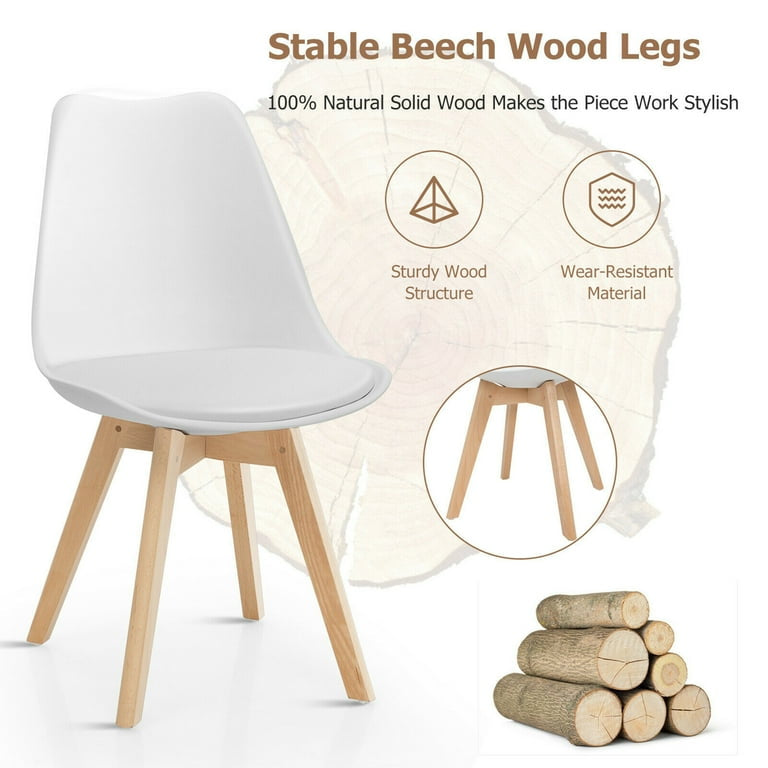 MFurn 4PCS Mid Century Dining Chairs Modern Armless White Wood Legs