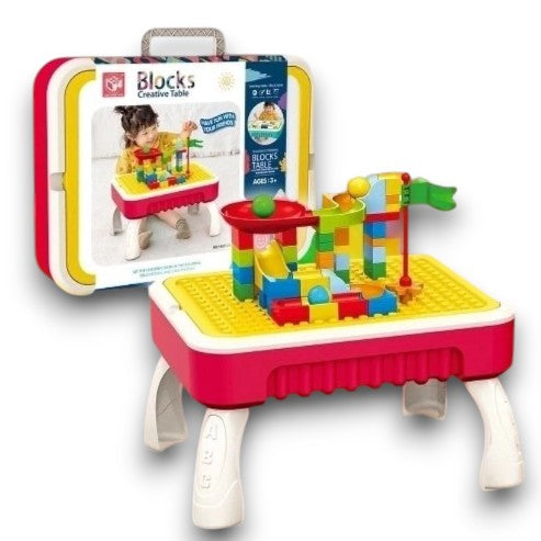 Kids Blocks Creative Table Building Set – Educational Construction Play Table with Blocks & Marble Run (3+ Years)