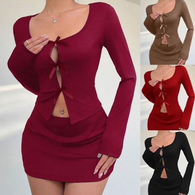 Ladies Sexy Bow Front Top/Skirt-Various Colours