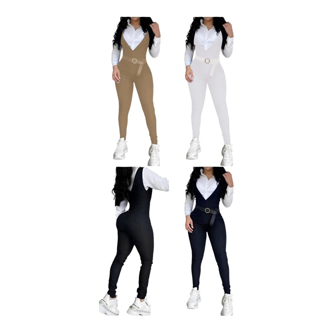 2024 New Women's Bodysuit Fashion Solid Sleeveless Strap Bodysuit Belt Less Pencil Strap Pants V-Neck Vest