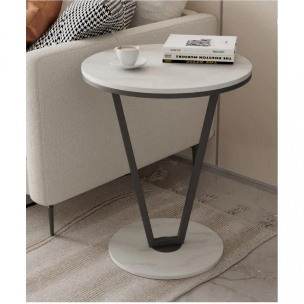 MFurn Contemporary End Accent Table – Marble Top with Metal Frame