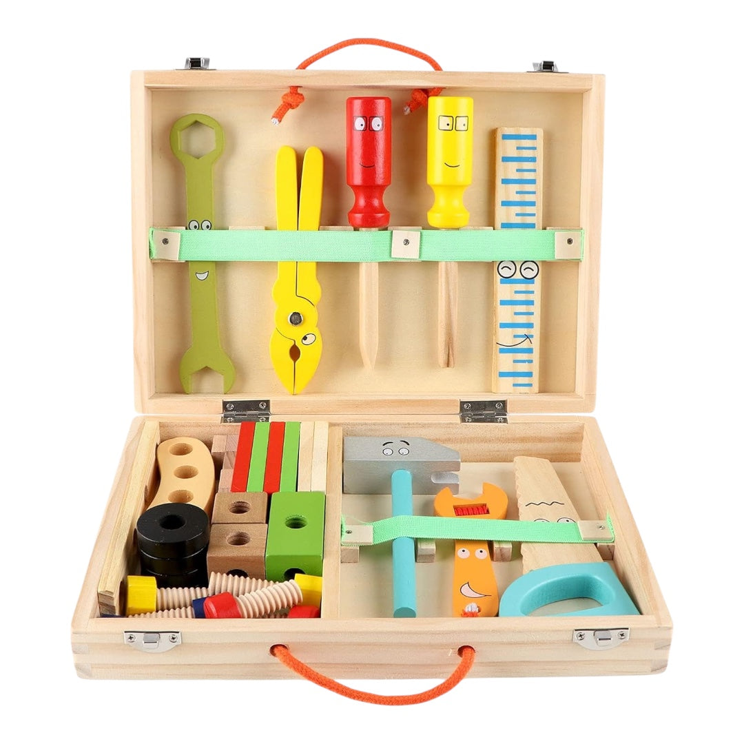 34 Pcs Wooden Tool Kit for Kids | Pretend Play Construction Toy Set | Montessori Educational Building Toy Set