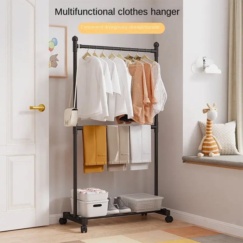 Multi-functional Standing Coat Hat Rack with Shoe Rack, Easy-to-Move C ...