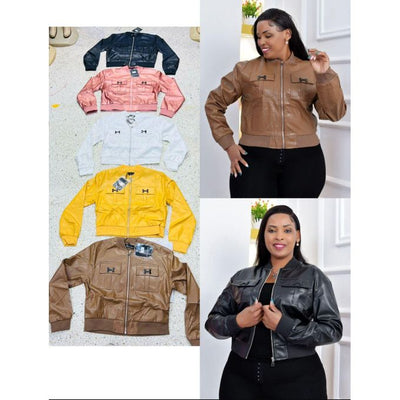 Ladies Faux Leather Crop Jacket - Long Sleeve Casual Wear-Various Colours