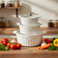 MHome 3 Piece Ceramic Casserole Pot Set With Tempered Glass Lids