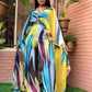 African Outfits Evening Women Print Open Kaftan Long Pants Set  2pc Set